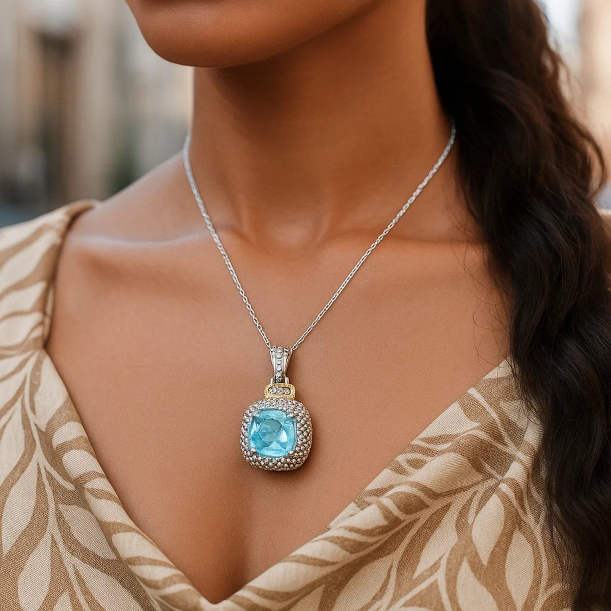 Nicholanti Collection 18k Yellow Gold & 925 Sterling Silver Popcorn Sky Blue ... - angled side view showing craftsmanship