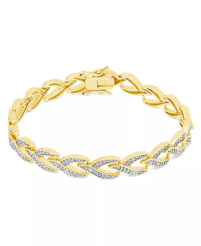 Diamond Accent 'V' Link Bracelet in Silver Plate or Gold Plate