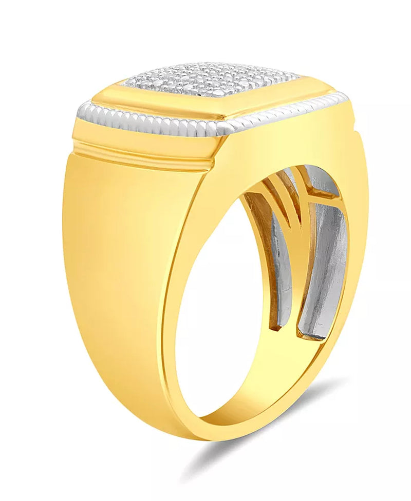 Men'S Diamond Cluster Style Ring (1/10 Ct. T.W.) in 18K Gold-Plated Sterling Silver