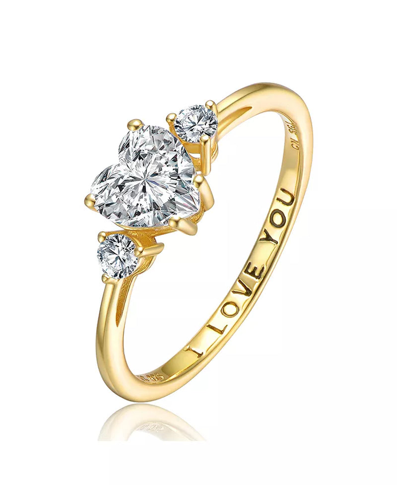 Sterling Silver & 14K Gold-Plated 'I Love You' Three-Stone Cubic Zirconia Ring