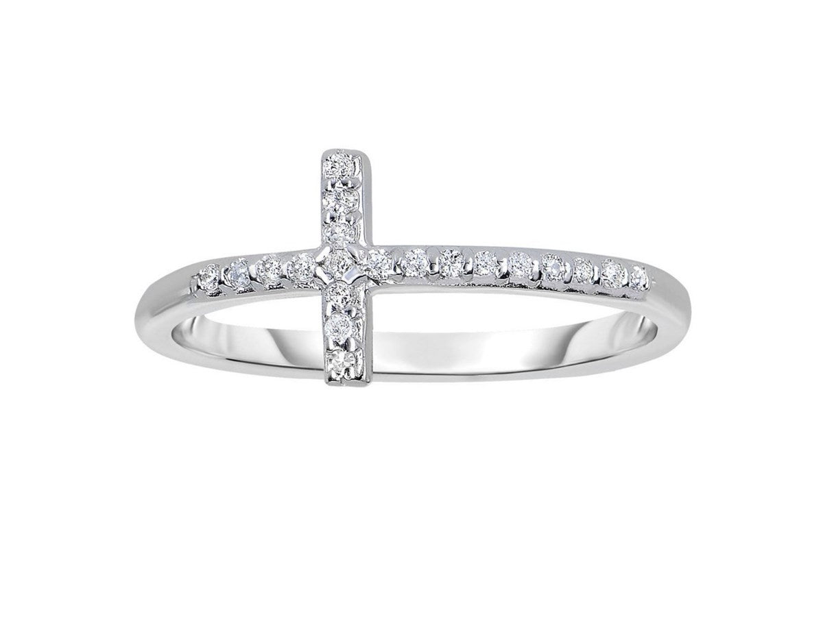 14k White Gold Cross Motif Ring with Diamond Accents (.11cttw)
