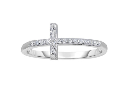 14k White Gold Cross Motif Ring with Diamond Accents (.11cttw)