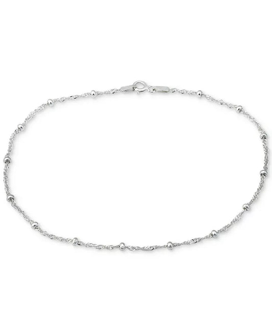 Sterling Silver Ankle Bracelet, Small Beaded Singapore Chain, Created for Macy'S