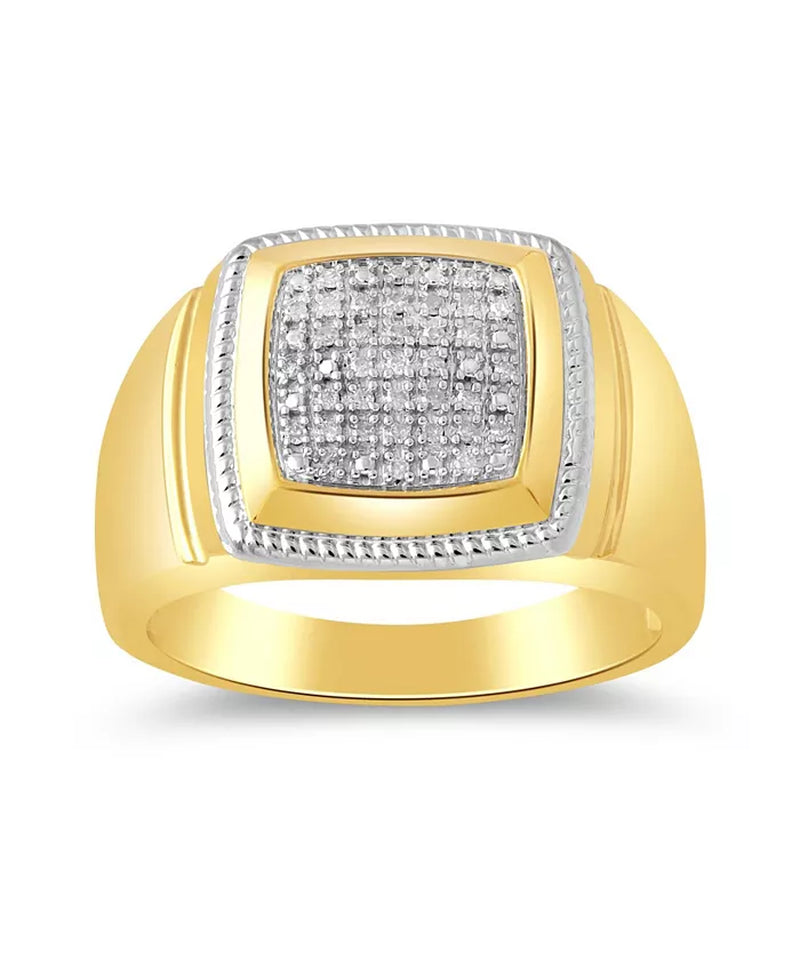 Men'S Diamond Cluster Style Ring (1/10 Ct. T.W.) in 18K Gold-Plated Sterling Silver