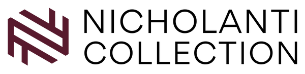 A logo featuring a stylized dark burgundy geometric emblem on the left and the words 'NICHOLANTI COLLECTION' in black sans-serif lettering on a white background.