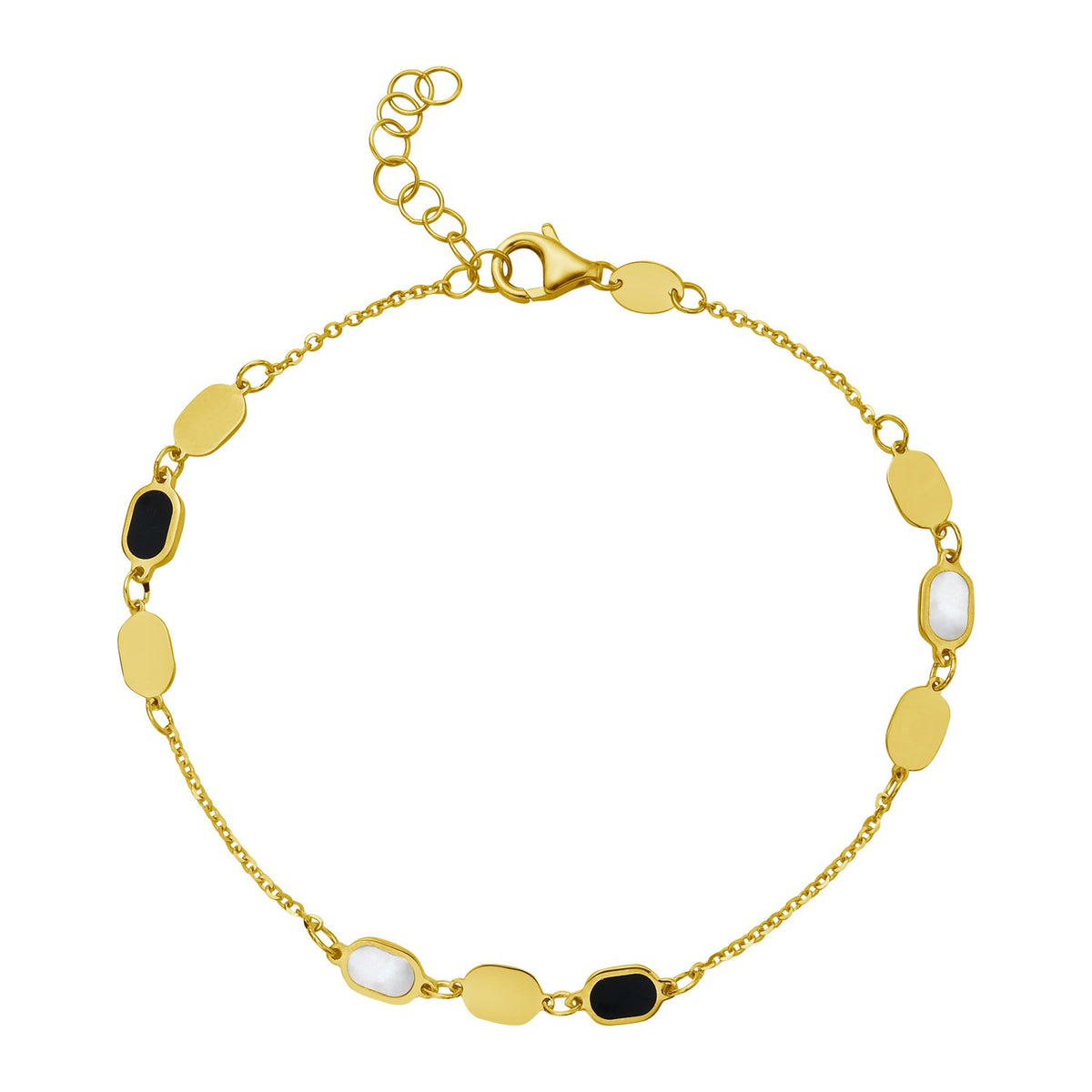 Nicholanti Collection 14k Yellow Gold Onyx & Mother-of-Pearl Inlay Links Bracelet - front view