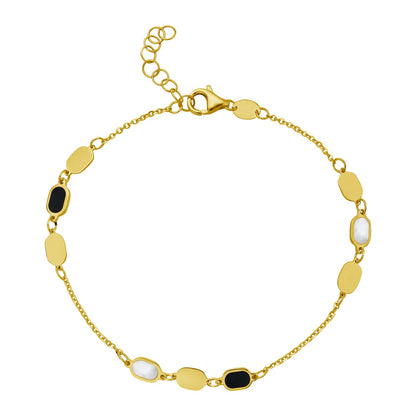 Nicholanti Collection 14k Yellow Gold Onyx & Mother-of-Pearl Inlay Links Bracelet - front view