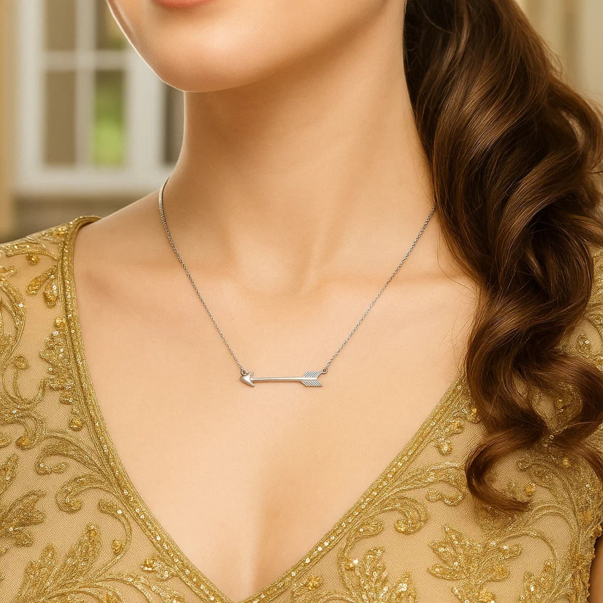 Nicholanti Collection Arrow Necklace in 925 Sterling Silver with Secure Lobster Clasp and... - close-up of pendant detail