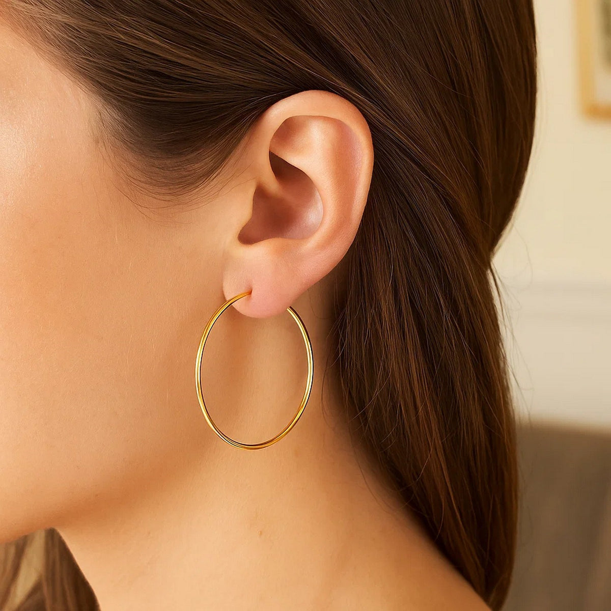 Nicholanti Collection 10k Yellow Gold Polished Hoop Earrings (1.5x40 mm) - back view showing butterfly clasp