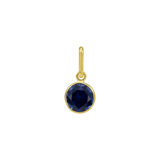 Nicholanti Collection Gold Plated 14k Yellow Gold Round Blue Sapphire Charm Pendant in Bezel Setting - front view