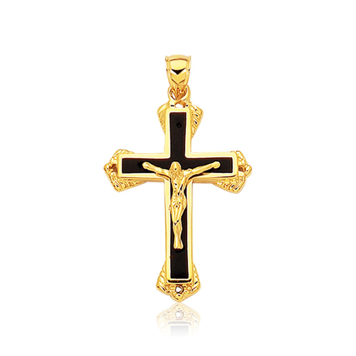Nicholanti Collection 14k Yellow Gold Black Onyx Cross Pendant - front view