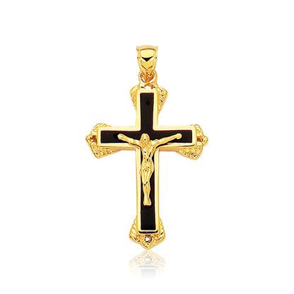 Nicholanti Collection 14k Yellow Gold Black Onyx Cross Pendant - front view