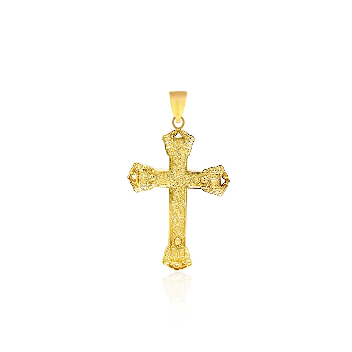 Nicholanti Collection 14k Yellow Gold Black Onyx Cross Pendant - angled side view showing craftsmanship
