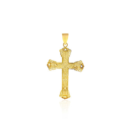 Nicholanti Collection 14k Yellow Gold Black Onyx Cross Pendant - angled side view showing craftsmanship