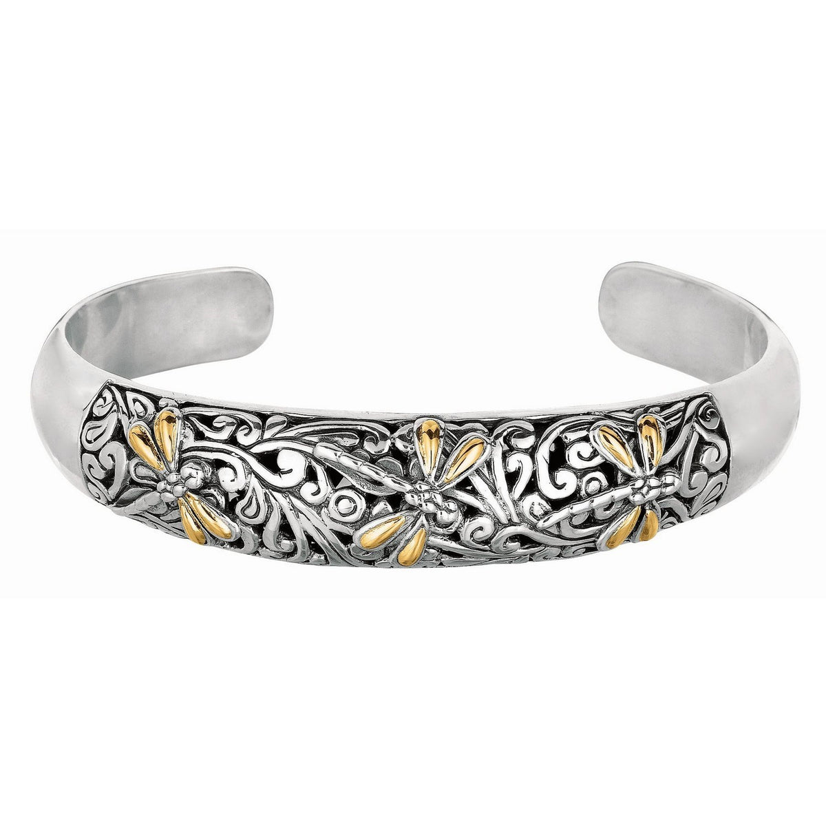 Nicholanti Collection 18k Yellow Gold and 925 Sterling Silver Cuff with Drago... - angled side view showing craftsmanship