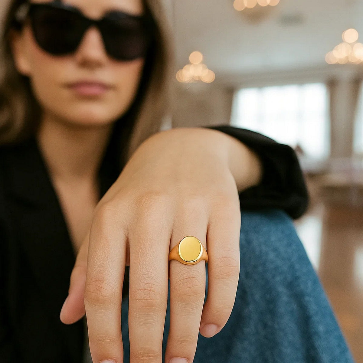 Nicholanti Collection Classic Signet Ring in 10k Yellow Gold - close-up detail showing texture