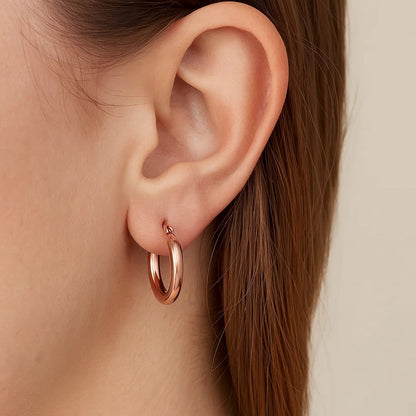 Nicholanti Collection 14k Rose Gold Polished Hoop Earrings (3x15 mm) - close-up showing earring post detail