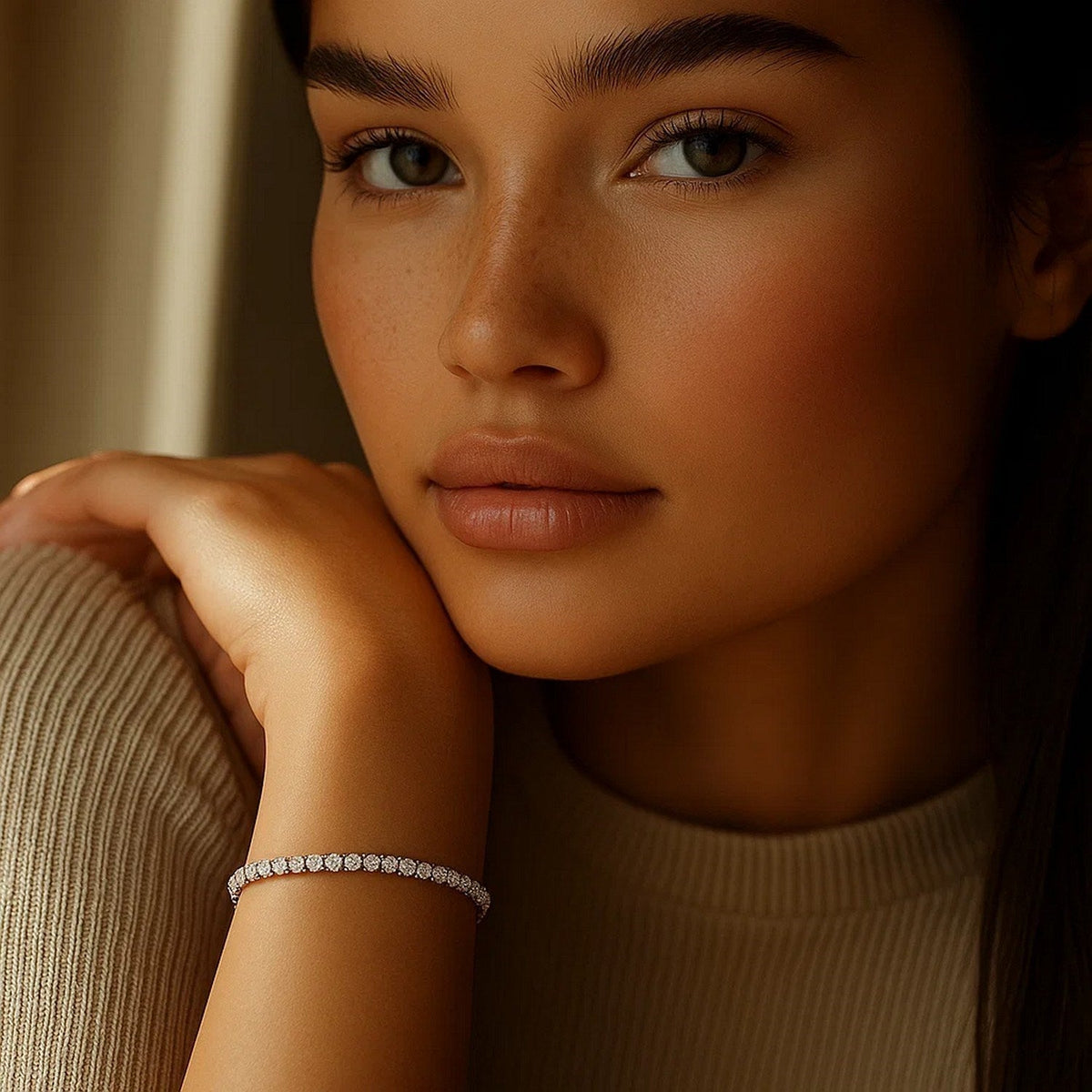 Nicholanti Collection Lab Grown Round Diamond Tennis Bracelet in 14k White Gold (2 cctw F/G VS - close-up of chain detail