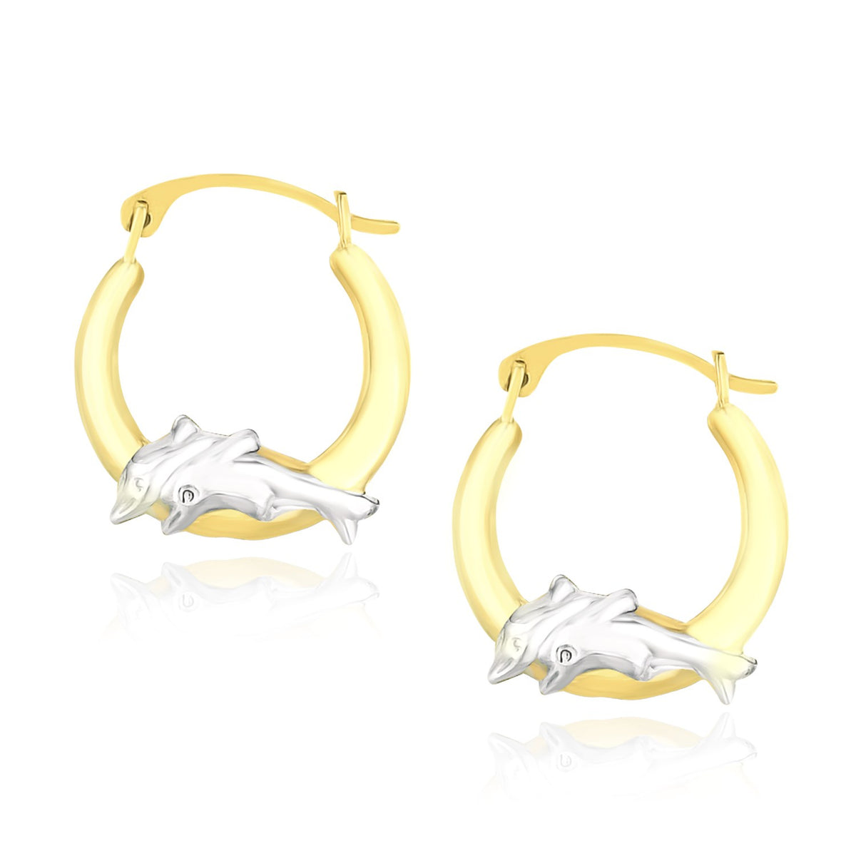 Nicholanti Collection 10k Two-Tone Gold Round Graduated Dolphin Design Hoop Earrings - front view