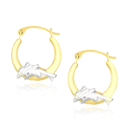 Nicholanti Collection 10k Two-Tone Gold Round Graduated Dolphin Design Hoop Earrings - front view