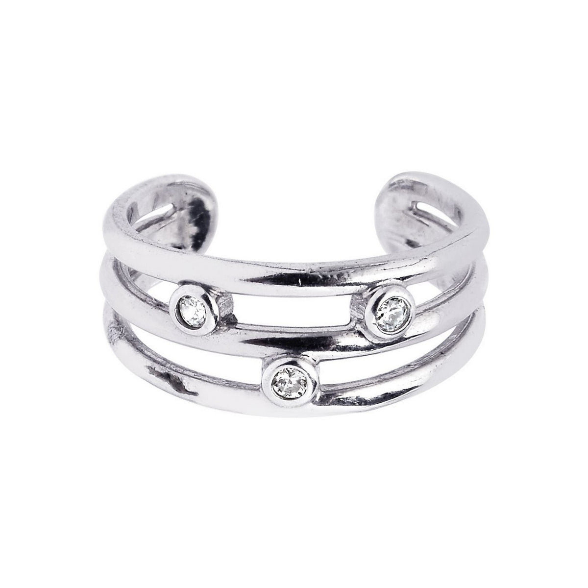 Nicholanti Collection White Cubic Zirconia Triple Line Style Open Toe Ring in... - angled side view showing craftsmanship