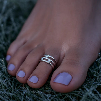 Nicholanti Collection White Cubic Zirconia Triple Line Style Open Toe Ring in 925 Sterling Silver - lifestyle worn by model
