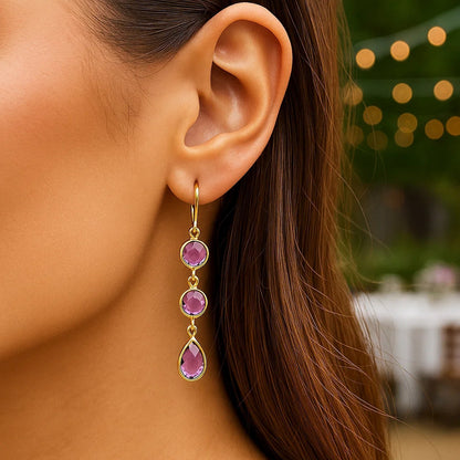 Nicholanti Collection Drop Earrings with Round and Pear-Shaped Amethysts in ... - angled side view showing craftsmanship