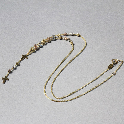 Nicholanti Collection 14k Tri-Color Gold Rosary Chain Necklace - lifestyle layered styling view
