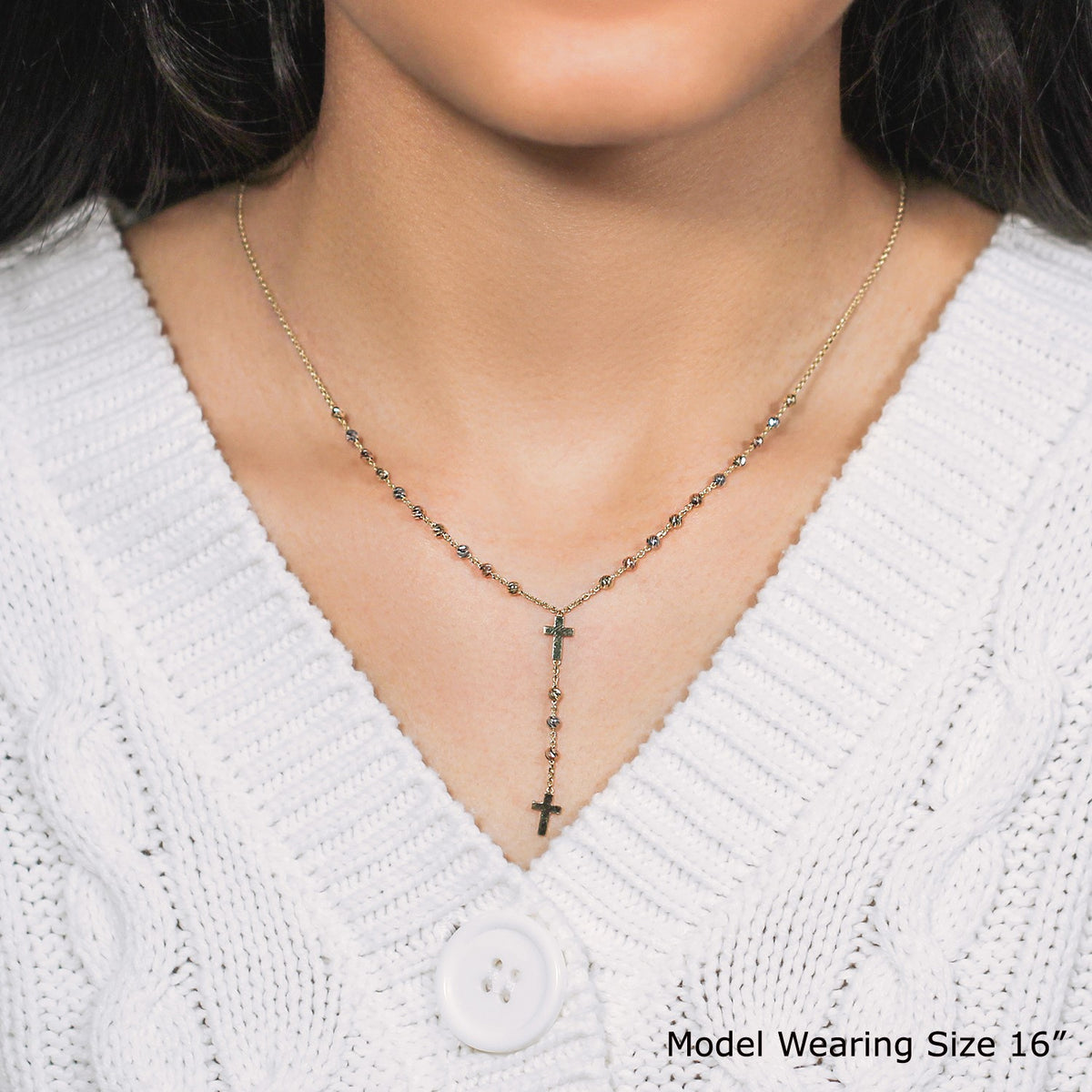 Nicholanti Collection 14k Tri-Color Gold Rosary Chain Necklace - close-up of pendant detail