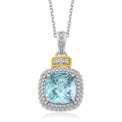 Nicholanti Collection 18k Yellow Gold & 925 Sterling Silver Popcorn Sky Blue Topaz and Diamond Pendant - front view