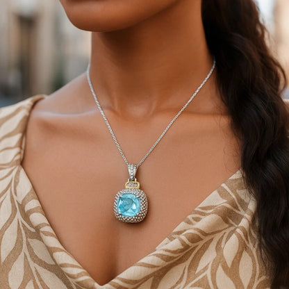 Nicholanti Collection 18k Yellow Gold & 925 Sterling Silver Popcorn Sky Blue ... - angled side view showing craftsmanship