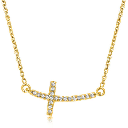 Nicholanti Collection 14k Yellow Gold Diamond Accented Curved Cross Necklace (0.11 cttw) - front view