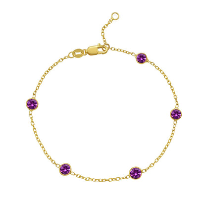 Nicholanti Collection 14k Yellow Gold Pink Sapphire Station Bracelet with Open Cable Chain - front view