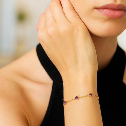 Nicholanti Collection 14k Yellow Gold Pink Sapphire Station Bracelet with Open Cable Chain - back view showing clasp closure