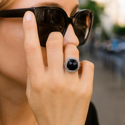Nicholanti Collection 18k Yellow Gold & 925 Sterling Silver Black Onyx and Di... - angled side view showing craftsmanship