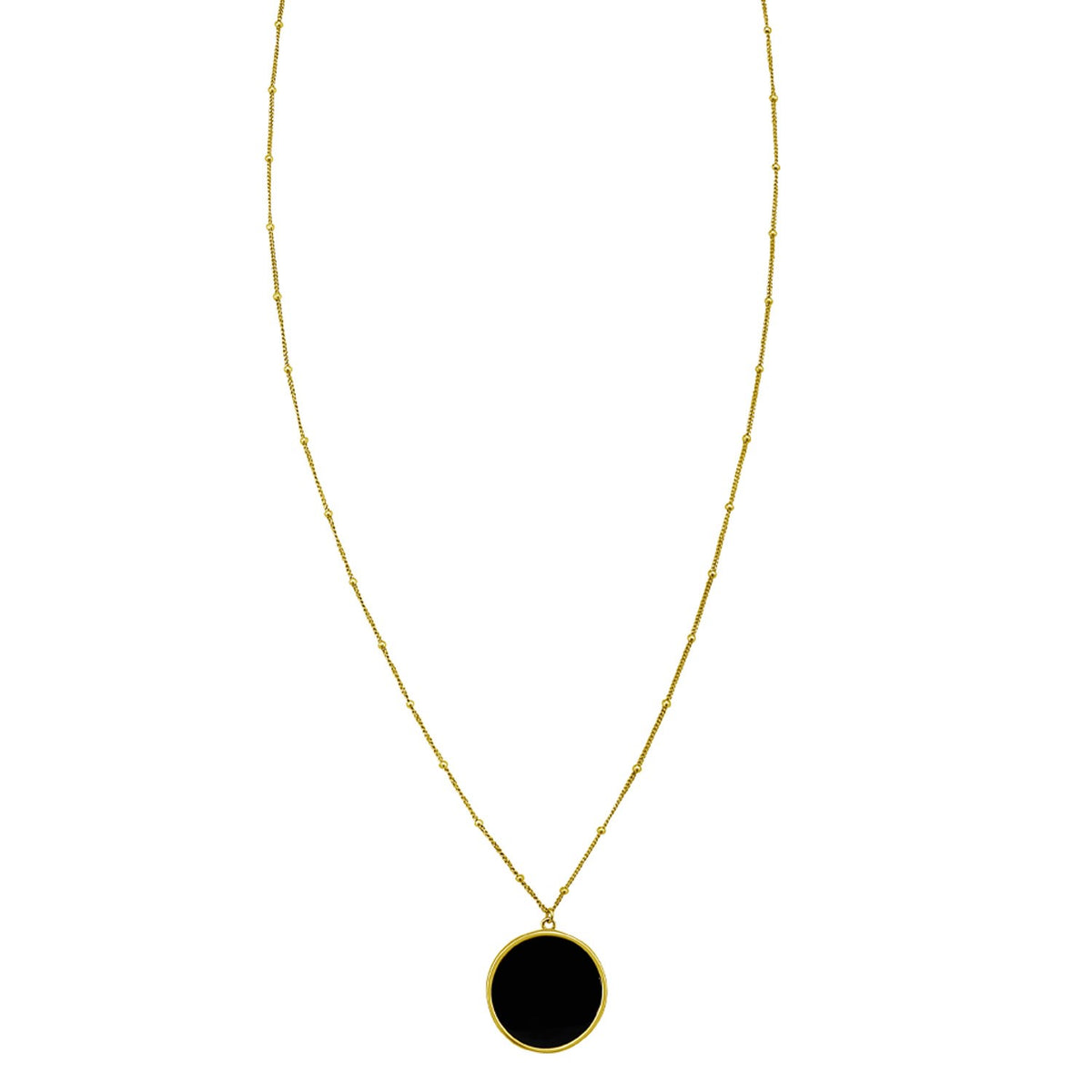 Nicholanti Collection 14k Yellow Gold Onyx Inlay Circle Necklace - front view