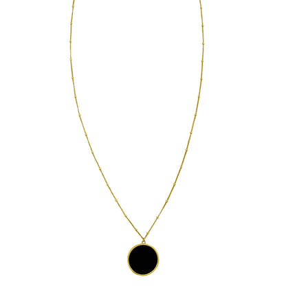 Nicholanti Collection 14k Yellow Gold Onyx Inlay Circle Necklace - front view