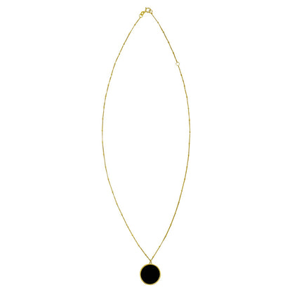Nicholanti Collection 14k Yellow Gold Onyx Inlay Circle Necklace - angled side view showing craftsmanship