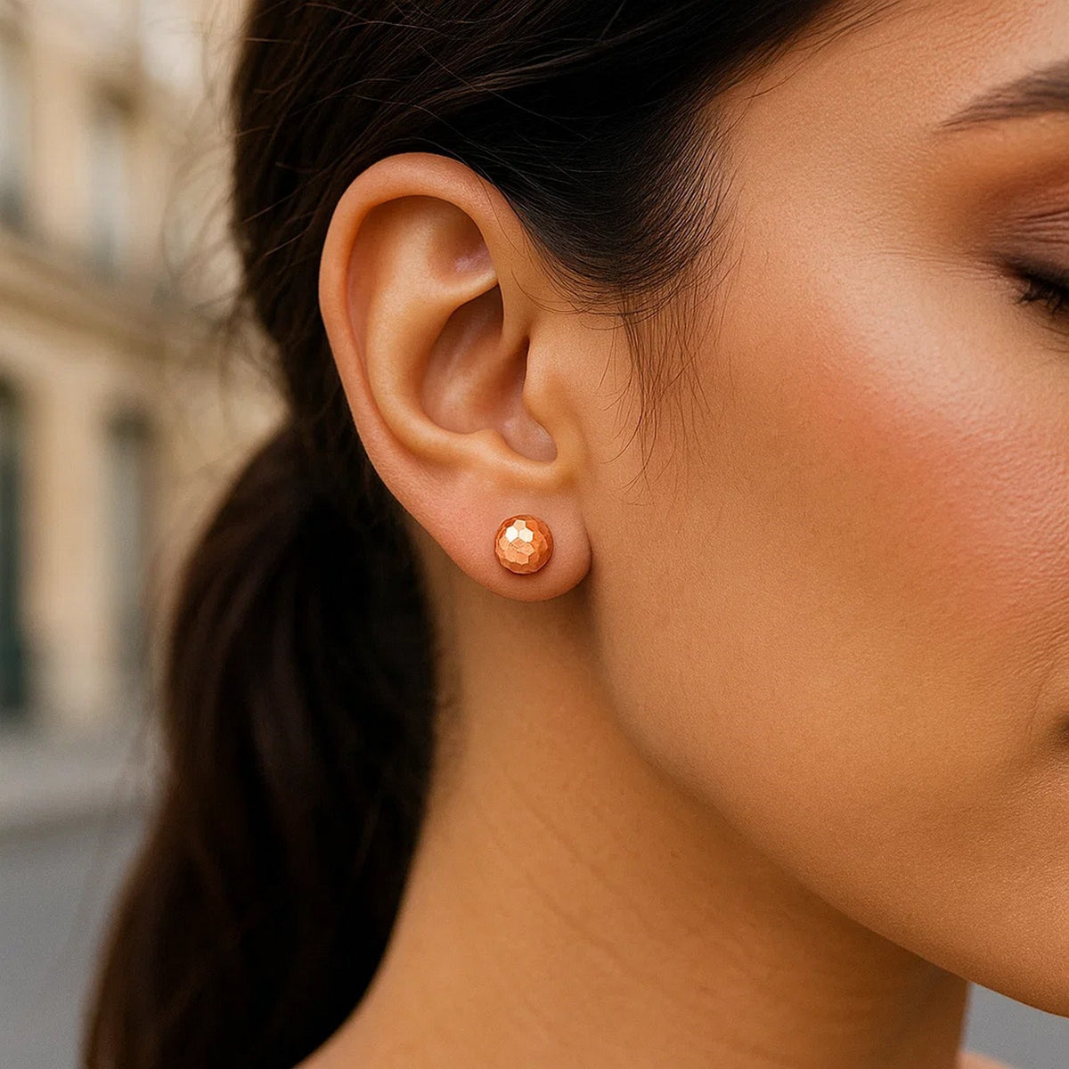Nicholanti Collection 14k Rose Gold Round Faceted Style Stud Earrings (7.00 mm) - back view showing butterfly clasp