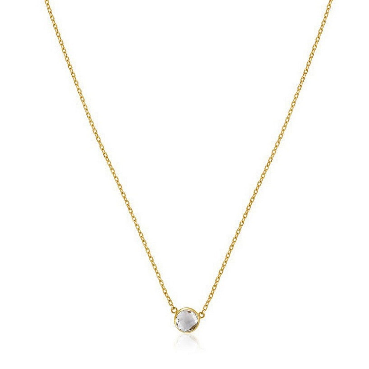 Nicholanti Collection 14k Yellow Gold Necklace with Round White Topaz - back view showing lobster clasp