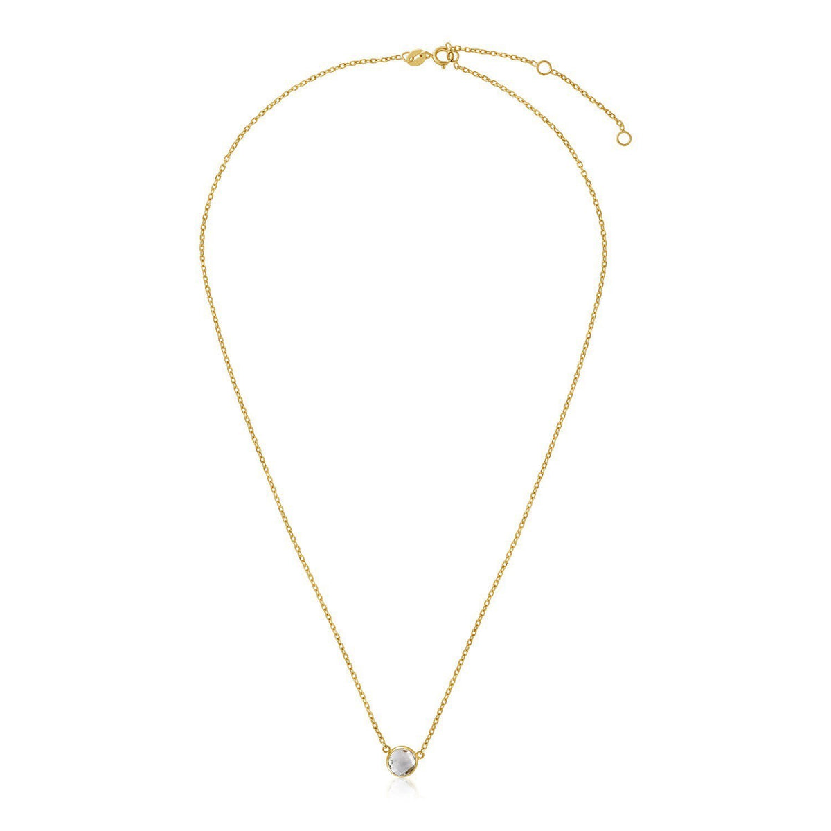Nicholanti Collection 14k Yellow Gold Necklace with Round White Topaz - angled side view showing craftsmanship