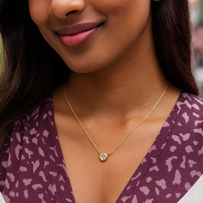 Nicholanti Collection 14k Yellow Gold Necklace with Round White Topaz - worn by model on neckline