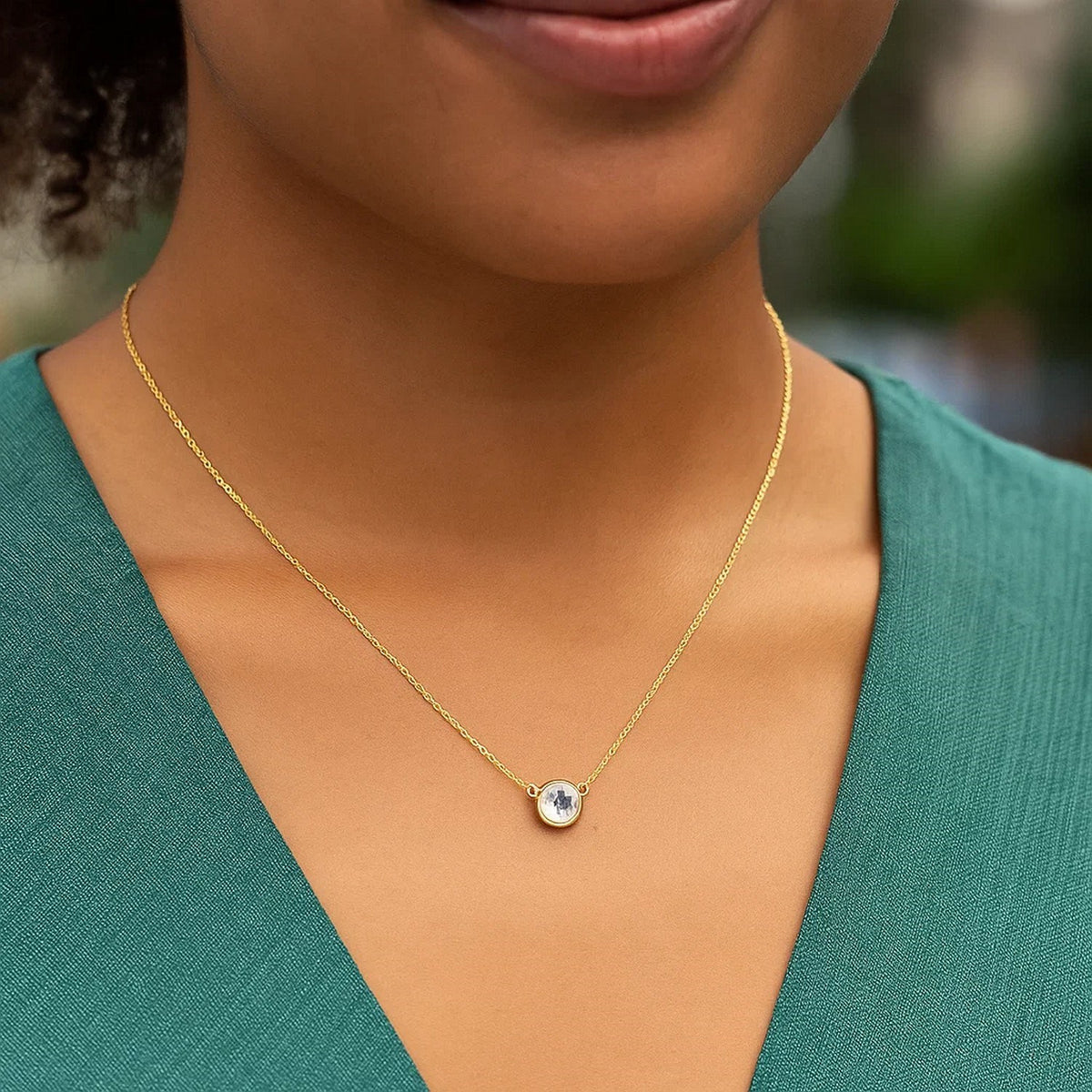 Nicholanti Collection 14k Yellow Gold Necklace with Round White Topaz - lifestyle layered styling view