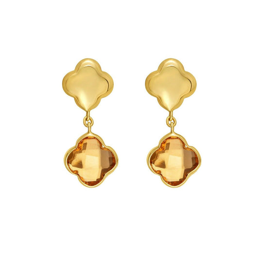 Nicholanti Collection 14k Yellow Gold Citrine Clover Gem Earrings - front view