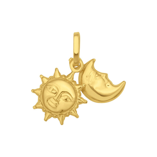 14k Yellow Gold Polished Sun and Moon Charm Pendant