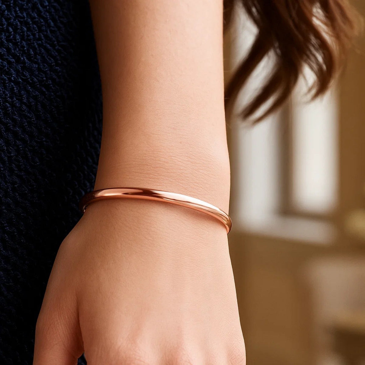 Nicholanti Collection 14k Rose Gold Fancy Shiny Dome Bangle (5.00 mm) - lifestyle worn by model