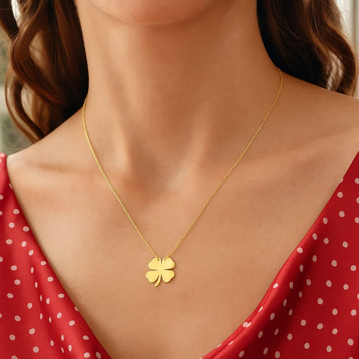 Nicholanti Collection 14k Yellow Gold Four Leaf Clover Necklace - lifestyle layered styling view
