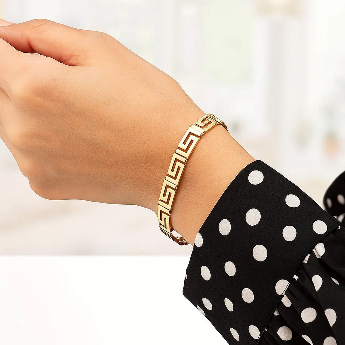 Nicholanti Collection 14k Yellow Gold Fancy Greek Key Motif Bracelet (6.35 mm) - view 7