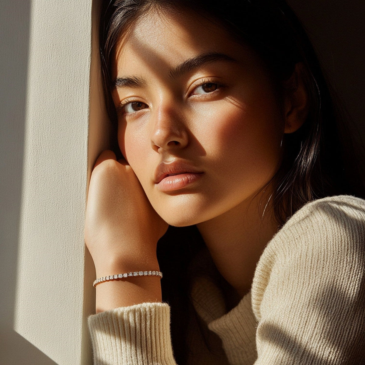 Nicholanti Collection Lab Grown Round Diamond Tennis Bracelet in 14k Yellow Gold (3 cctw F - worn on wrist lifestyle view