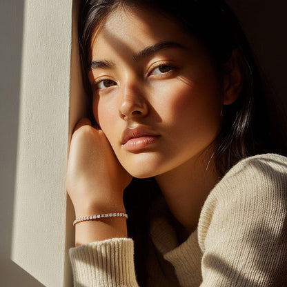 Nicholanti Collection Lab Grown Round Diamond Tennis Bracelet in 14k Yellow Gold (3 cctw F - worn on wrist lifestyle view